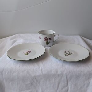 Porsgrund Norway Mountain Floral Porcelain Demitasse Cup, 2 Saucers Discontinued